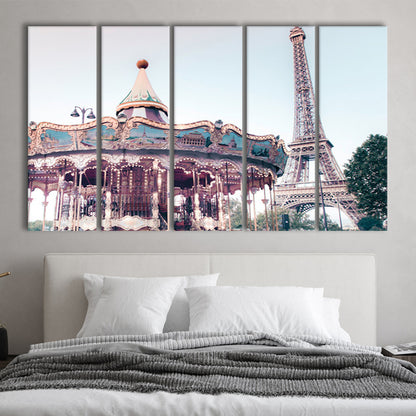Carousel Wall Print Merry Go Round Photography Paris Print Eiffel Tower Print, Multi Panels Canvas Print Wall Art