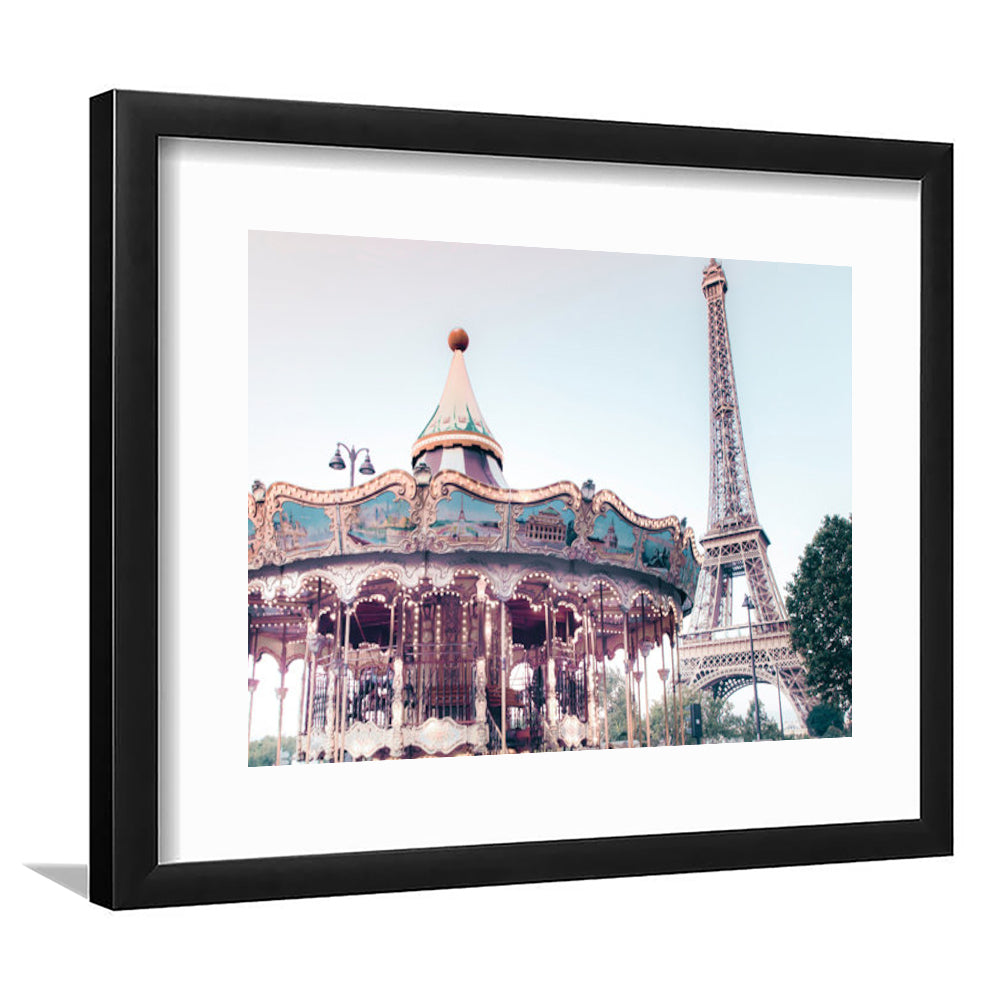 Carousel Wall Print Merry Go Round Photography Paris Print Eiffel Tower Print, Framed Art Print White Border Wall Decor