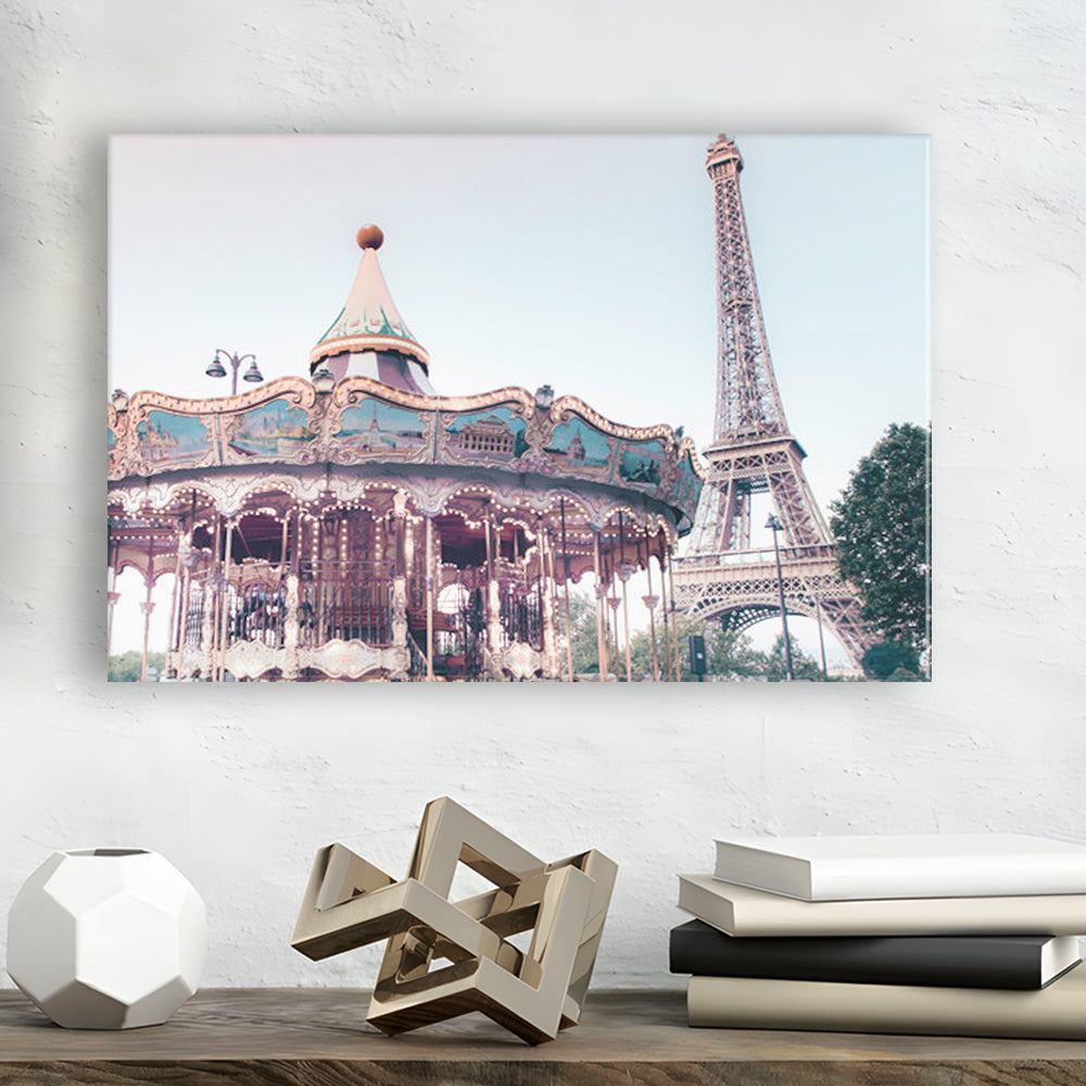Carousel Wall Print Merry Go Round Photography Paris Print Eiffel Tower Print, Canvas Print Wall Art Home Decor