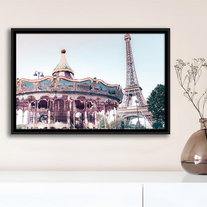 Carousel Wall Print Merry Go Round Photography Paris Print Eiffel Tower Print, Floating Framed Canvas Print Wall Art
