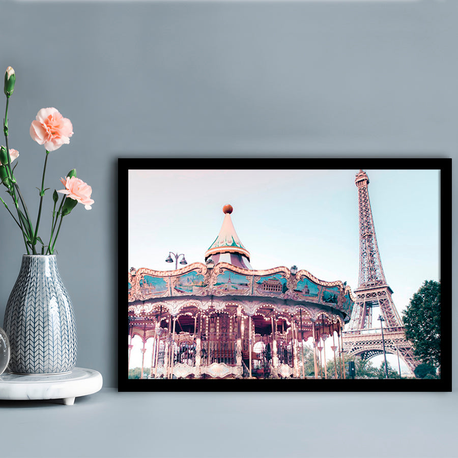 Carousel Wall Print Merry Go Round Photography Paris Print Eiffel Tower Print, Framed Art Print Wall Decor, Framed Picture