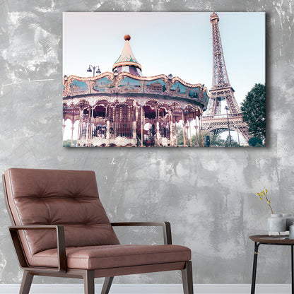 Carousel Wall Print Merry Go Round Photography Paris Print Eiffel Tower Print, Canvas Print Wall Art Home Decor