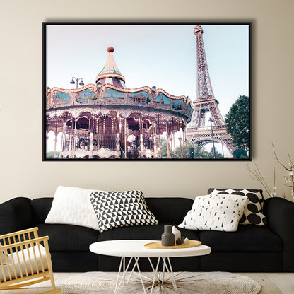 Carousel Wall Print Merry Go Round Photography Paris Print Eiffel Tower Print, Floating Framed Canvas Print Wall Art