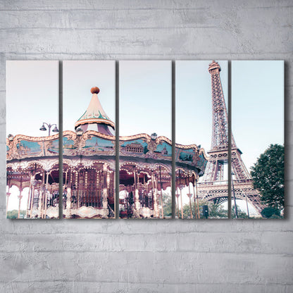 Carousel Wall Print Merry Go Round Photography Paris Print Eiffel Tower Print, Multi Panels Canvas Print Wall Art