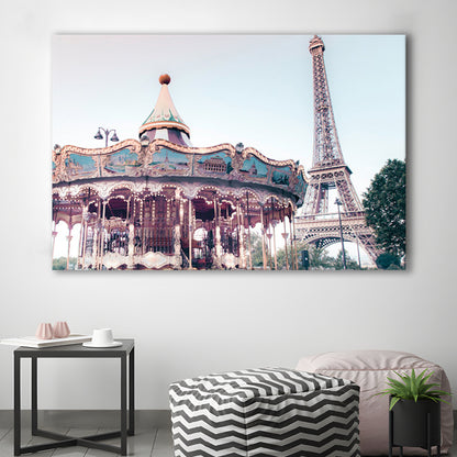 Carousel Wall Print Merry Go Round Photography Paris Print Eiffel Tower Print, Canvas Print Wall Art Home Decor