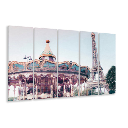 Carousel Wall Print Merry Go Round Photography Paris Print Eiffel Tower Print, Multi Panels Canvas Print Wall Art