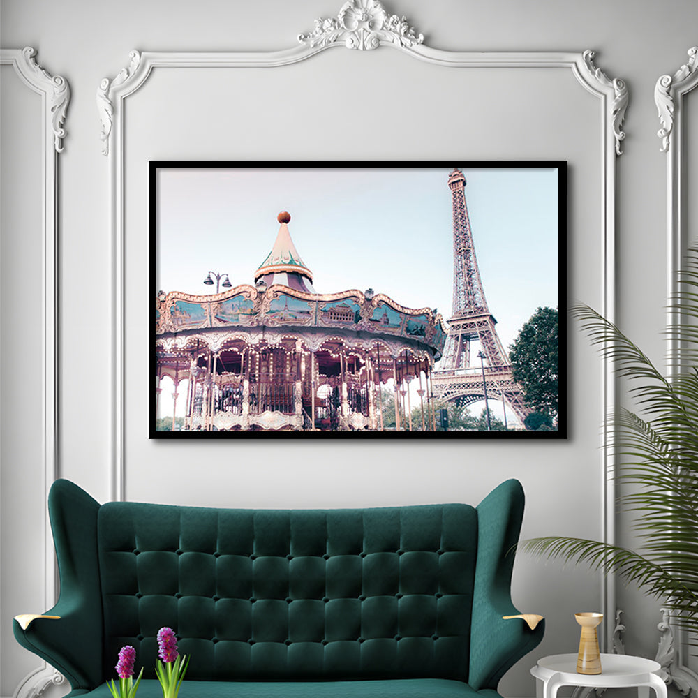 Carousel Wall Print Merry Go Round Photography Paris Print Eiffel Tower Print, Framed Art Print Wall Decor, Framed Picture