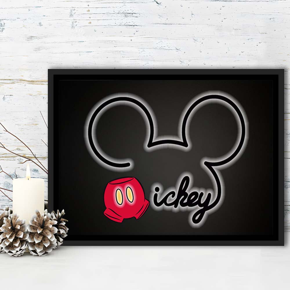 Cartoon Character Line Art Art Print, Framed Canvas Print Wall Art Decor, Floating Frame, Neon Effect Art