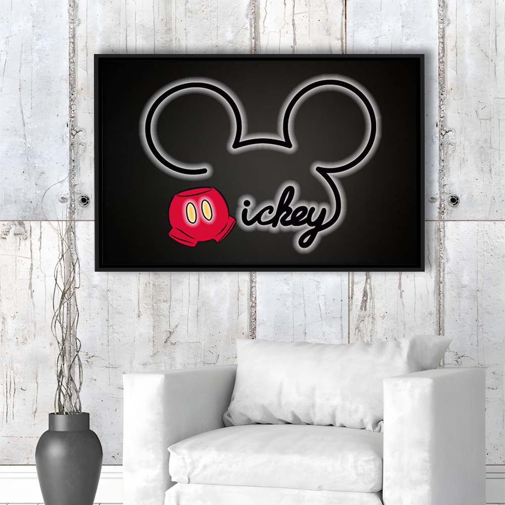 Cartoon Character Line Art Art Print, Framed Canvas Print Wall Art Decor, Floating Frame, Neon Effect Art