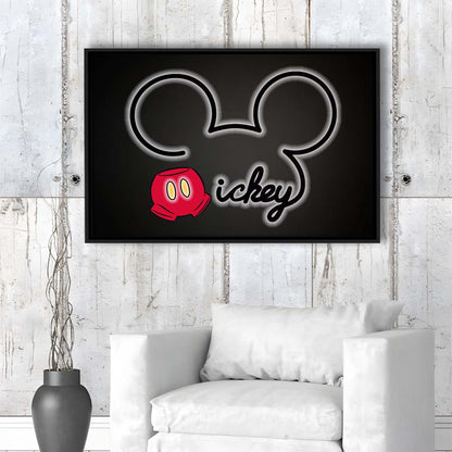 Cartoon Character Line Art Art Print, Framed Canvas Print Wall Art Decor, Floating Frame, Neon Effect Art