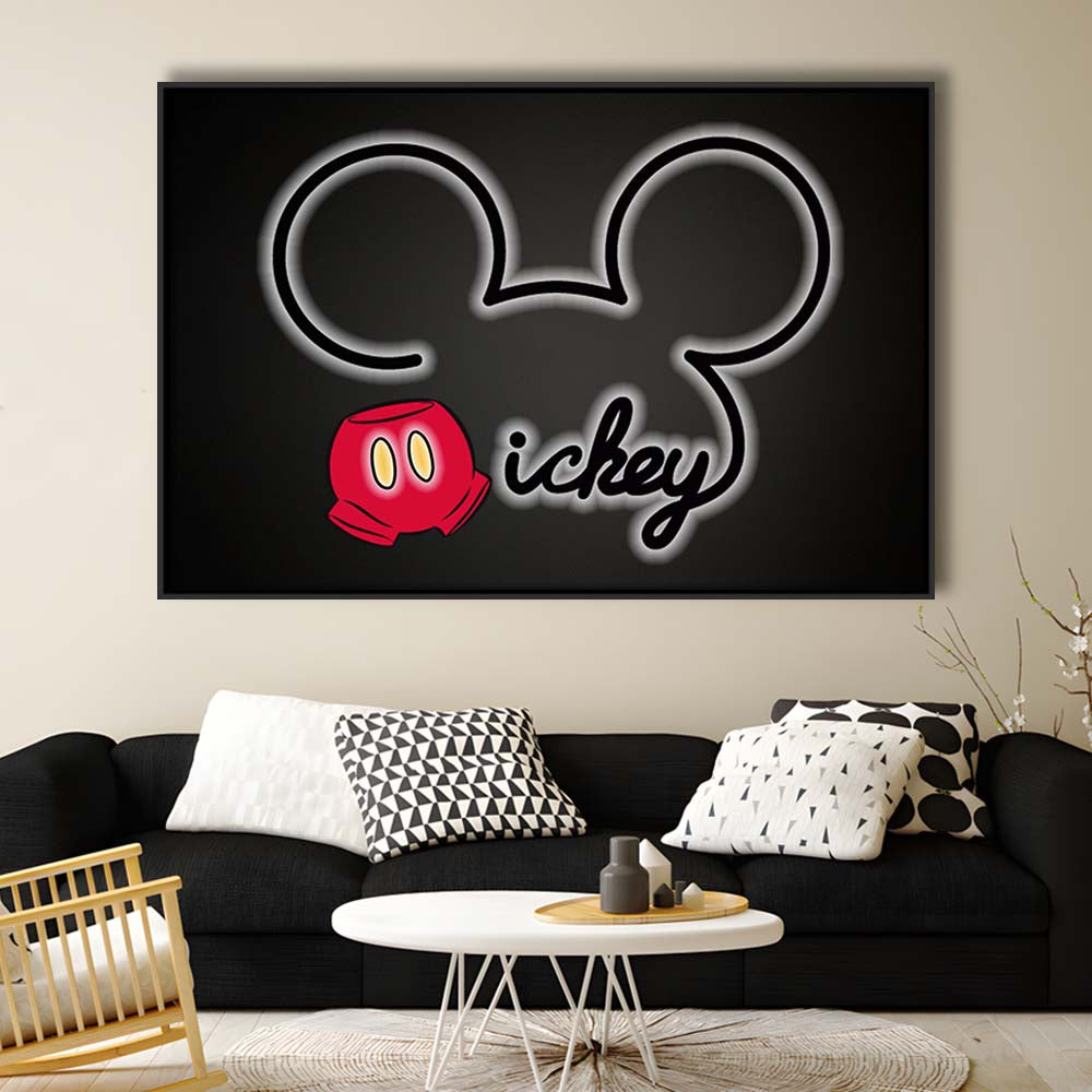 Cartoon Character Line Art Art Print, Framed Canvas Print Wall Art Decor, Floating Frame, Neon Effect Art