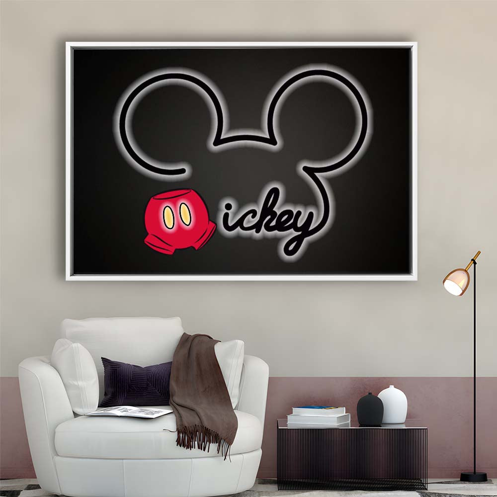 Cartoon Character Line Art Art Print, Framed Canvas Print Wall Art Decor, Floating Frame, Neon Effect Art