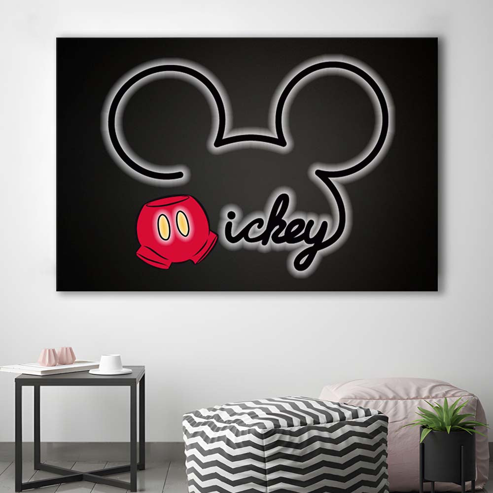 Cartoon Character Line Art Art Print, Canvas Print Wall Art, Wall Decor, Neon Effect Art
