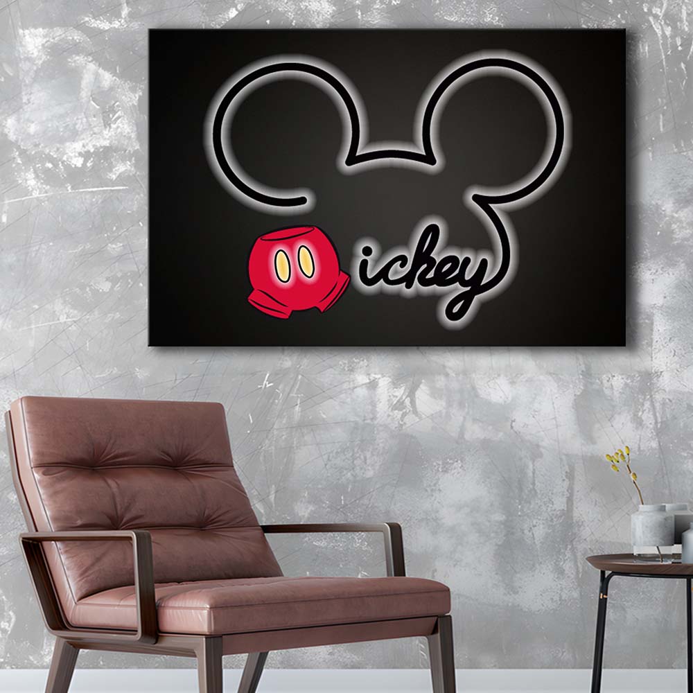 Cartoon Character Line Art Art Print, Canvas Print Wall Art, Wall Decor, Neon Effect Art