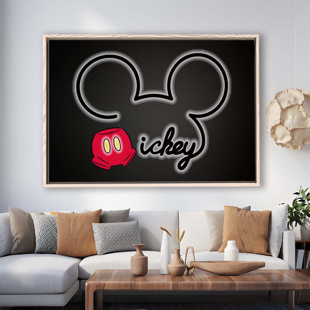 Cartoon Character Line Art Art Print, Framed Canvas Print Wall Art Decor, Floating Frame, Neon Effect Art