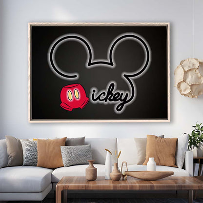 Cartoon Character Line Art Art Print, Framed Canvas Print Wall Art Decor, Floating Frame, Neon Effect Art