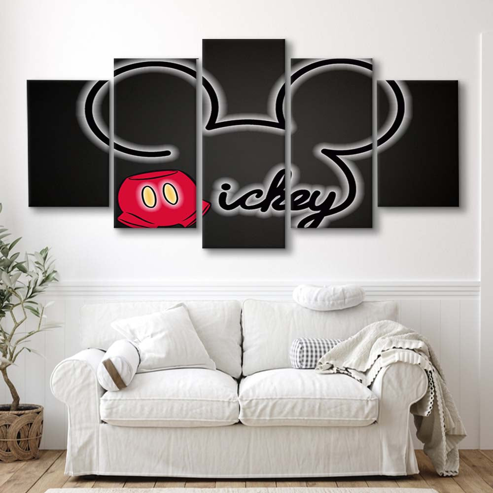 Cartoon Character Line Art Art Print, 5 Panel Mixed Canvas Print Wall Art, Home Decor, Neon Canvas