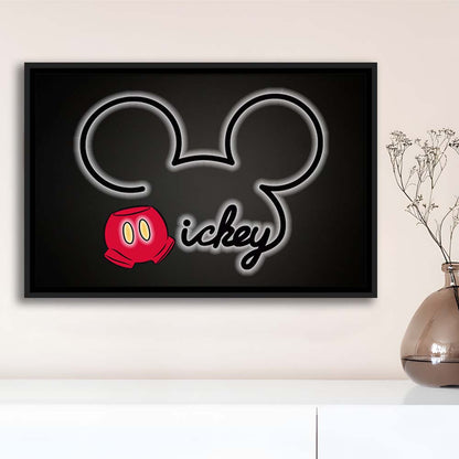Cartoon Character Line Art Art Print, Framed Canvas Print Wall Art Decor, Floating Frame, Neon Effect Art