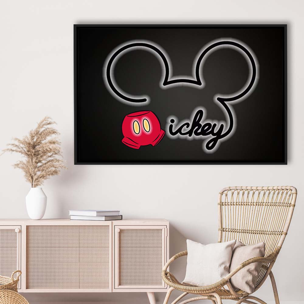 Cartoon Character Line Art Art Print, Framed Canvas Print Wall Art Decor, Floating Frame, Neon Effect Art
