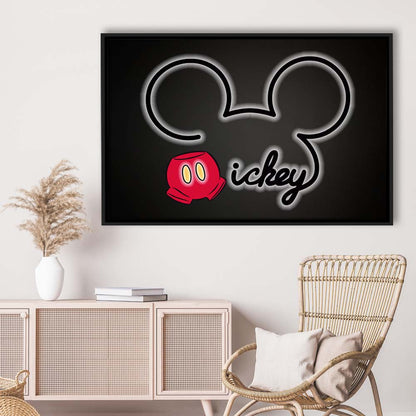 Cartoon Character Line Art Art Print, Framed Canvas Print Wall Art Decor, Floating Frame, Neon Effect Art
