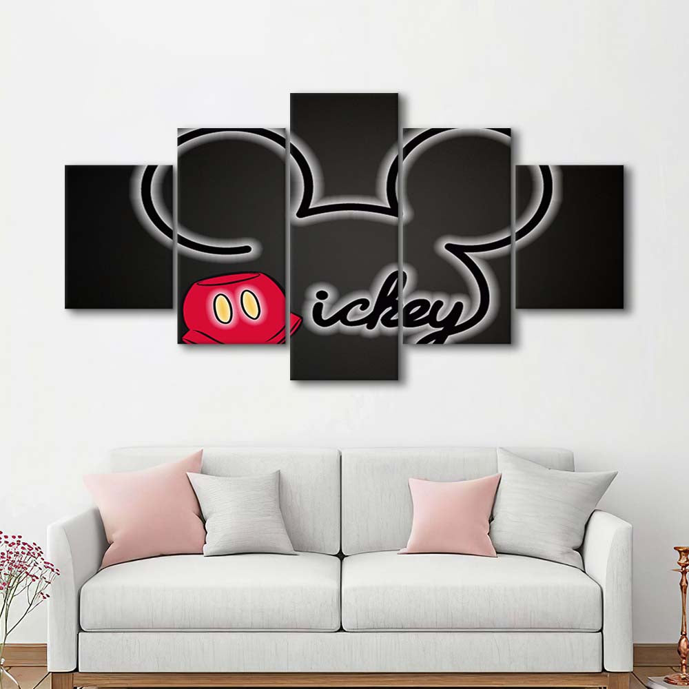 Cartoon Character Line Art Art Print, 5 Panel Mixed Canvas Print Wall Art, Home Decor, Neon Canvas