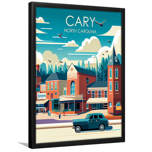 Cary North Carolina Retro Art Print, Cary City Wall Art, Framed Art Print, Picture Framed, Painting Art