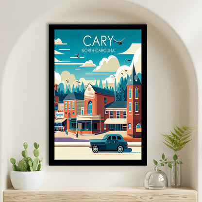 Cary North Carolina Retro Art Print, Cary City Wall Art, Framed Art Print, Picture Framed, Painting Art