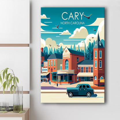 Cary North Carolina Retro Art Print, Cary City Wall Art, Canvas Print, Painting Canvas, Living Room Decor