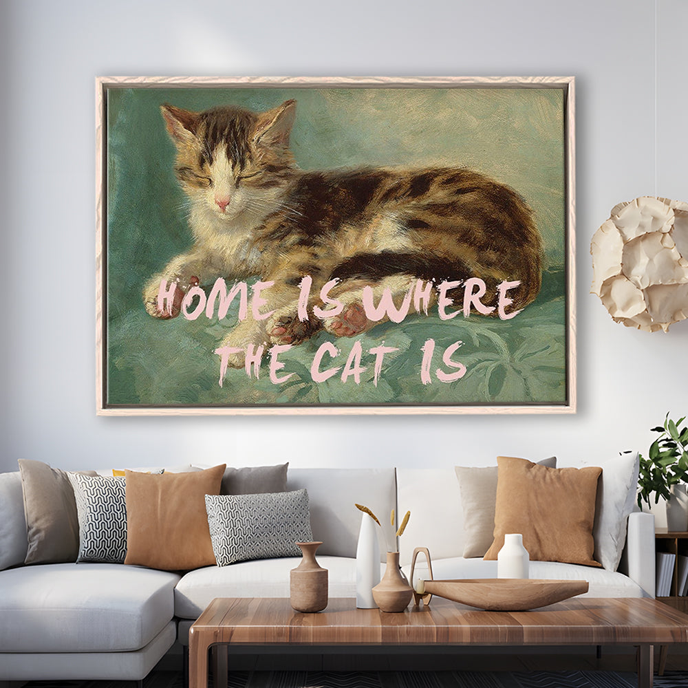Cats Print Cat Lover Print Cat Lady Art Bedroom Print Pink Print Art, Floating Framed Canvas Print Wall Art