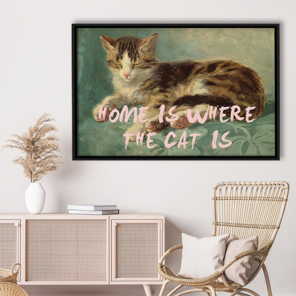 Cats Print Cat Lover Print Cat Lady Art Bedroom Print Pink Print Art, Floating Framed Canvas Print Wall Art