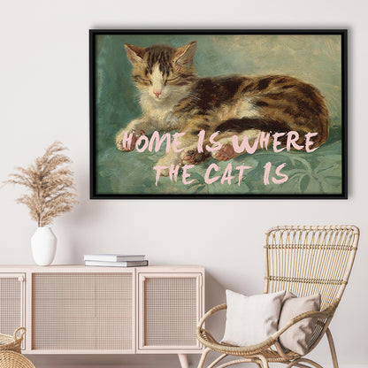 Cats Print Cat Lover Print Cat Lady Art Bedroom Print Pink Print Art, Floating Framed Canvas Print Wall Art