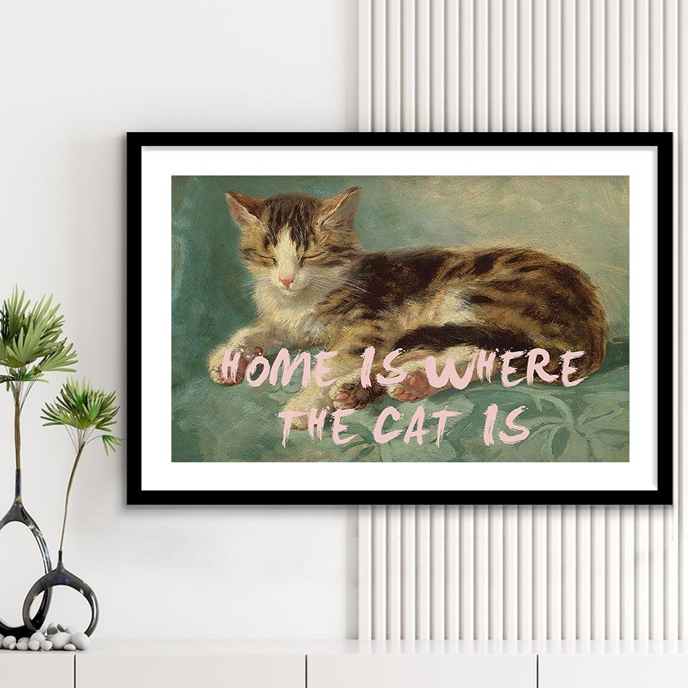 Cats Print Cat Lover Print Cat Lady Art Bedroom Print Pink Print Art, Framed Art Print White Border Wall Decor