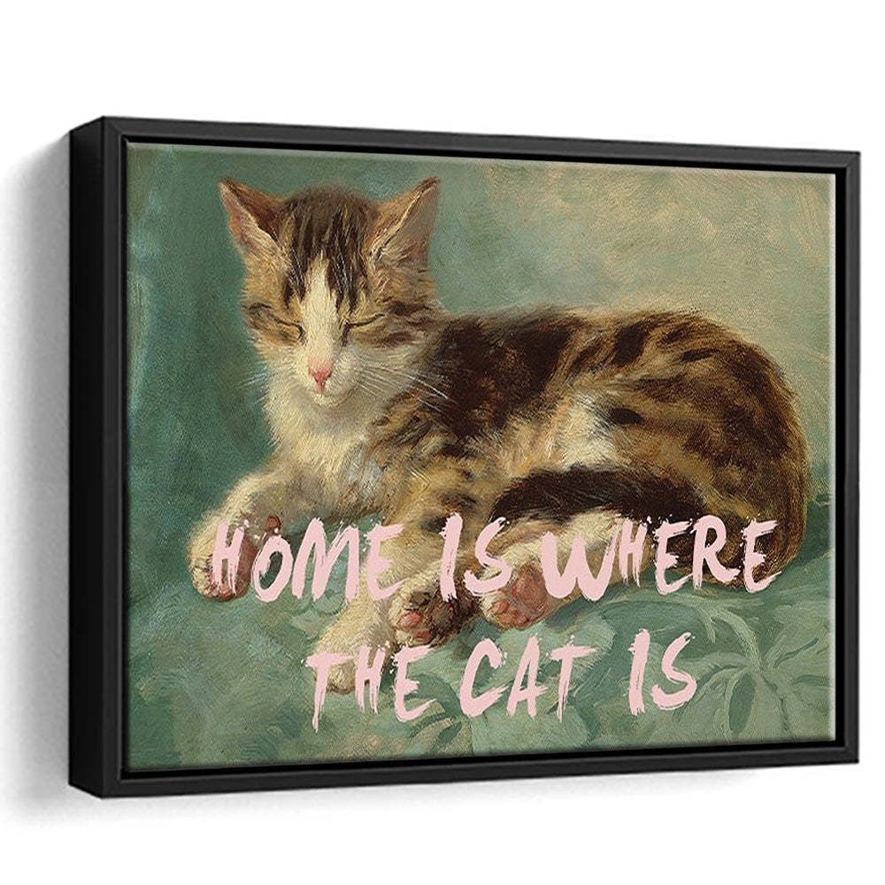 Cats Print Cat Lover Print Cat Lady Art Bedroom Print Pink Print Art, Floating Framed Canvas Print Wall Art
