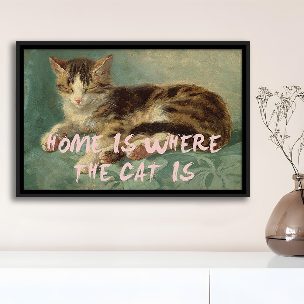 Cats Print Cat Lover Print Cat Lady Art Bedroom Print Pink Print Art, Floating Framed Canvas Print Wall Art