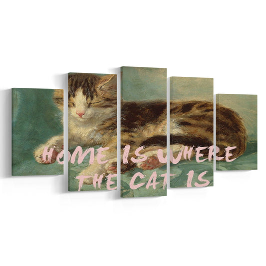 Cats Print Cat Lover Print Cat Lady Art Bedroom Print Pink Print Art, Mixed Panels Canvas Print Wall Art