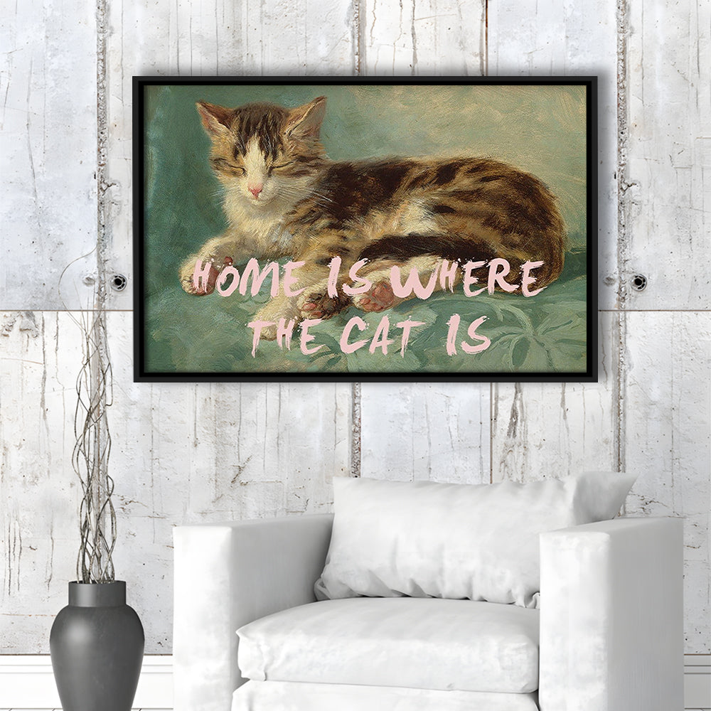 Cats Print Cat Lover Print Cat Lady Art Bedroom Print Pink Print Art, Floating Framed Canvas Print Wall Art
