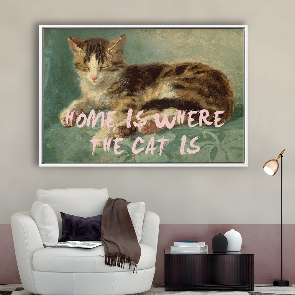 Cats Print Cat Lover Print Cat Lady Art Bedroom Print Pink Print Art, Floating Framed Canvas Print Wall Art
