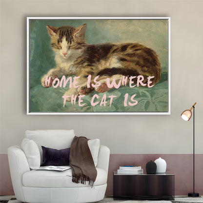 Cats Print Cat Lover Print Cat Lady Art Bedroom Print Pink Print Art, Floating Framed Canvas Print Wall Art