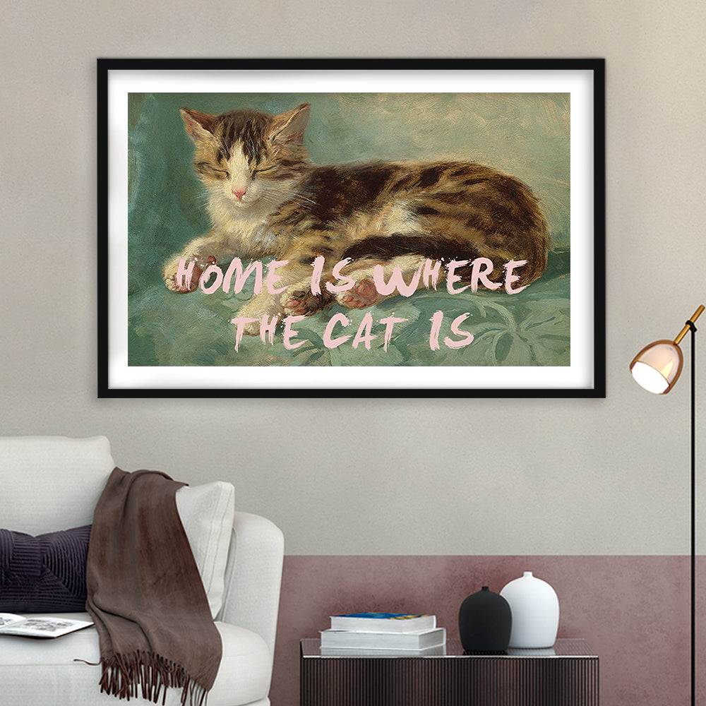 Cats Print Cat Lover Print Cat Lady Art Bedroom Print Pink Print Art, Framed Art Print White Border Wall Decor