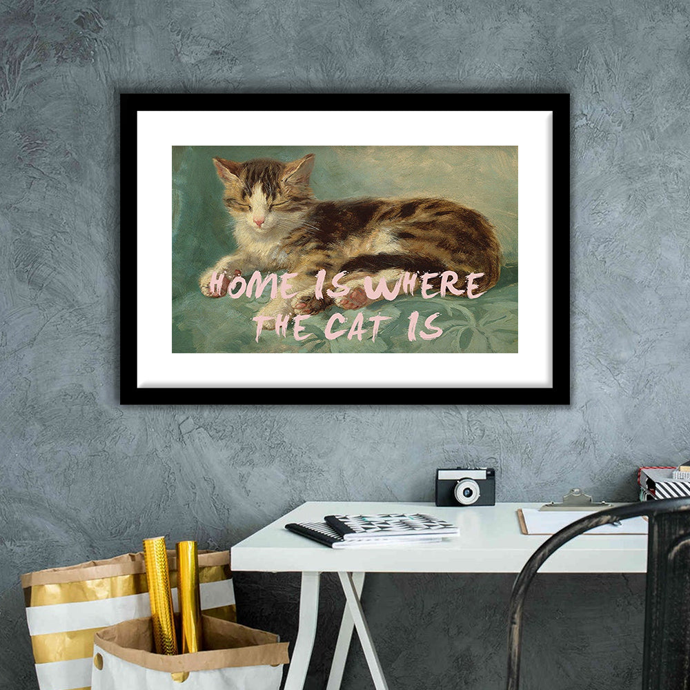 Cats Print Cat Lover Print Cat Lady Art Bedroom Print Pink Print Art, Framed Art Print White Border Wall Decor