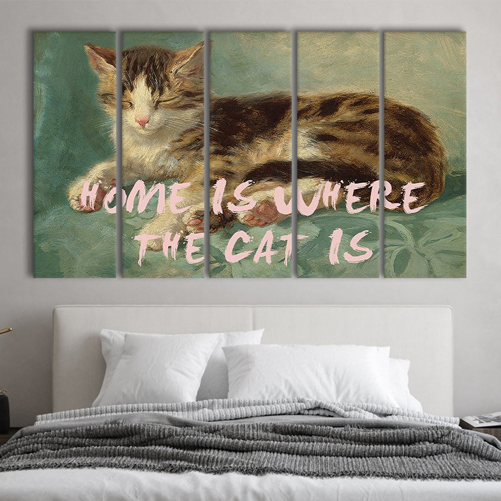 Cats Print Cat Lover Print Cat Lady Art Bedroom Print Pink Print Art, Multi Panels Canvas Print Wall Art