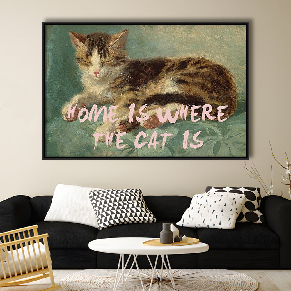 Cats Print Cat Lover Print Cat Lady Art Bedroom Print Pink Print Art, Floating Framed Canvas Print Wall Art