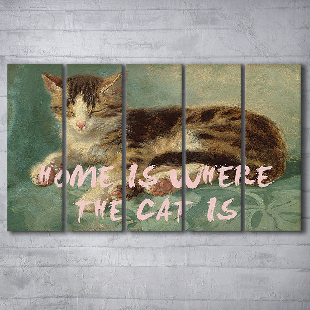 Cats Print Cat Lover Print Cat Lady Art Bedroom Print Pink Print Art, Multi Panels Canvas Print Wall Art