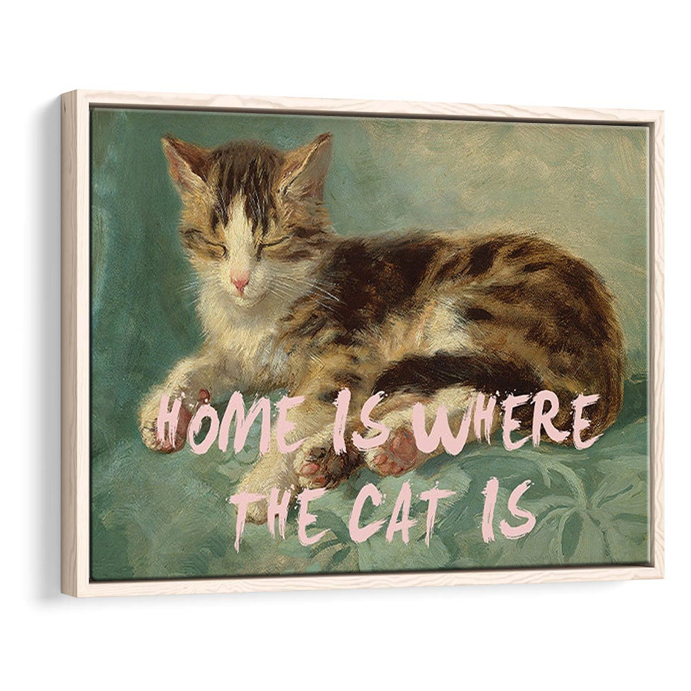 Cats Print Cat Lover Print Cat Lady Art Bedroom Print Pink Print Art, Floating Framed Canvas Print Wall Art