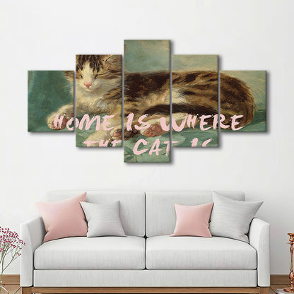 Cats Print Cat Lover Print Cat Lady Art Bedroom Print Pink Print Art, Mixed Panels Canvas Print Wall Art
