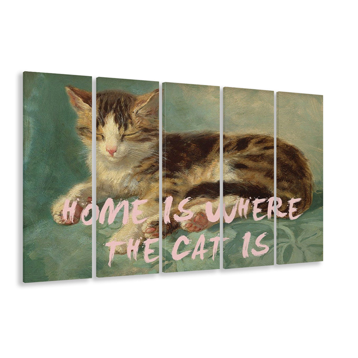 Cats Print Cat Lover Print Cat Lady Art Bedroom Print Pink Print Art, Multi Panels Canvas Print Wall Art