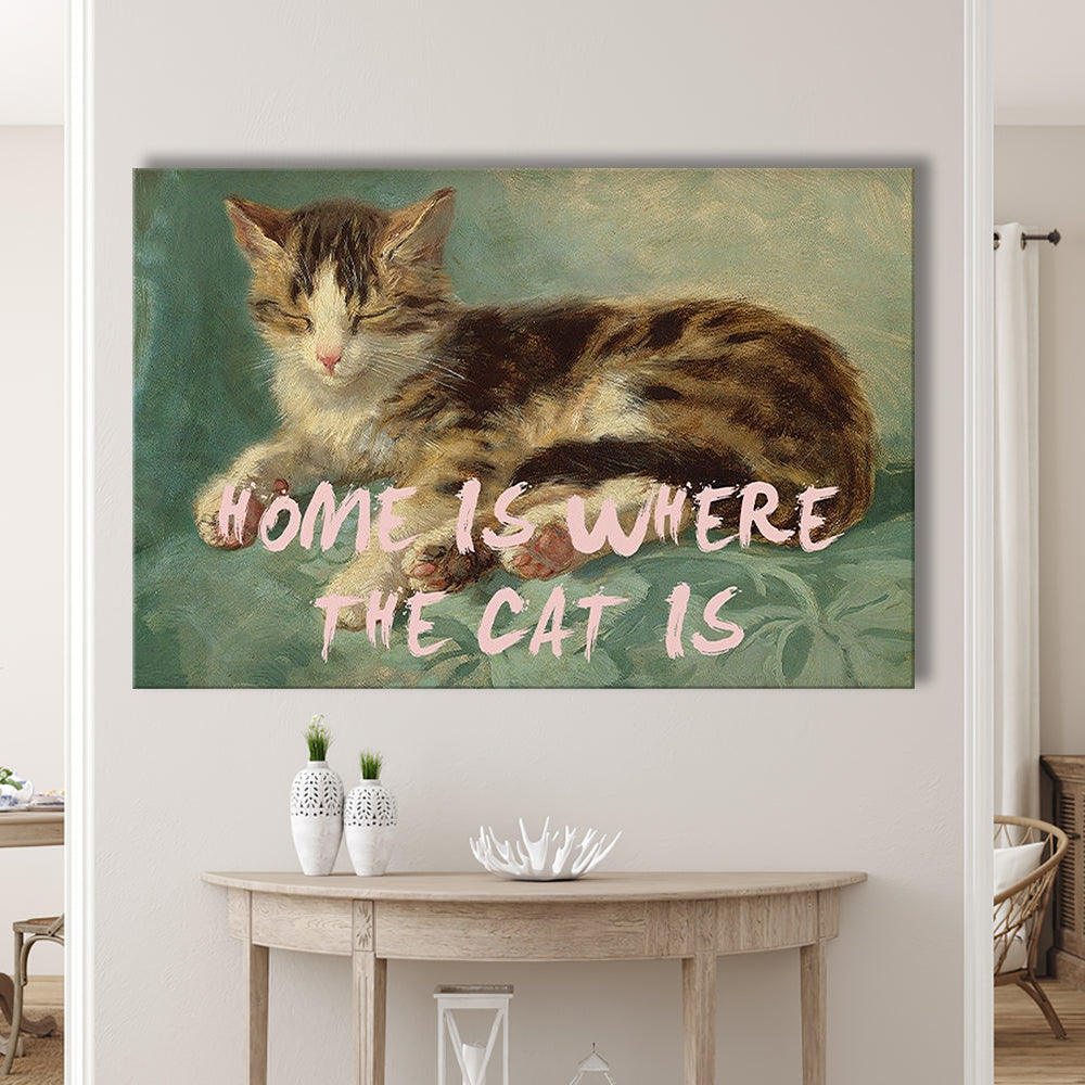 Cats Print Cat Lover Print Cat Lady Art Bedroom Print Pink Print Art, Canvas Print Wall Art Home Decor