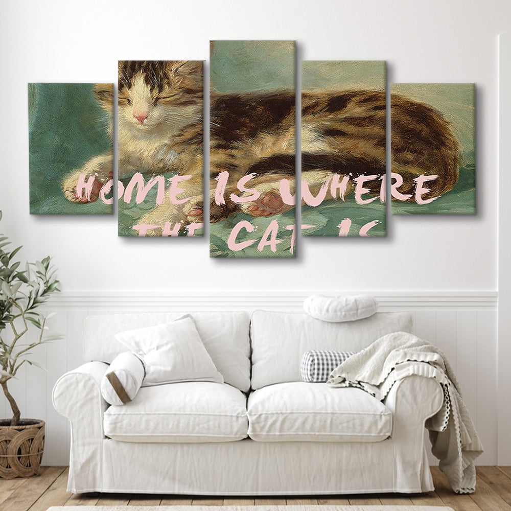 Cats Print Cat Lover Print Cat Lady Art Bedroom Print Pink Print Art, Mixed Panels Canvas Print Wall Art