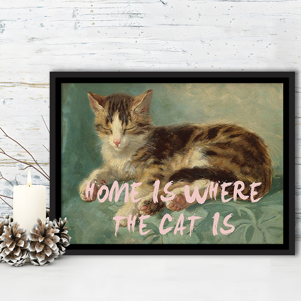 Cats Print Cat Lover Print Cat Lady Art Bedroom Print Pink Print Art, Floating Framed Canvas Print Wall Art