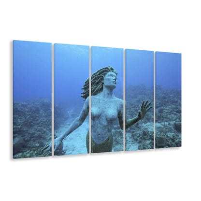 Cayman Islands Grand Cayman Island mermaid sculpture in shallow coral reef, 5 Piece B Extra Large Cavas Print Wall Art
